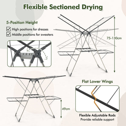2-Tier Clothes Drying Rack Foldable with Adjustable Gullwings and Sock Clips