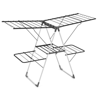 2-Tier Clothes Drying Rack Foldable with Adjustable Gullwings and Sock Clips