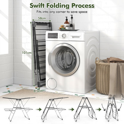 2-Tier Clothes Drying Rack Foldable with Adjustable Gullwings and Sock Clips