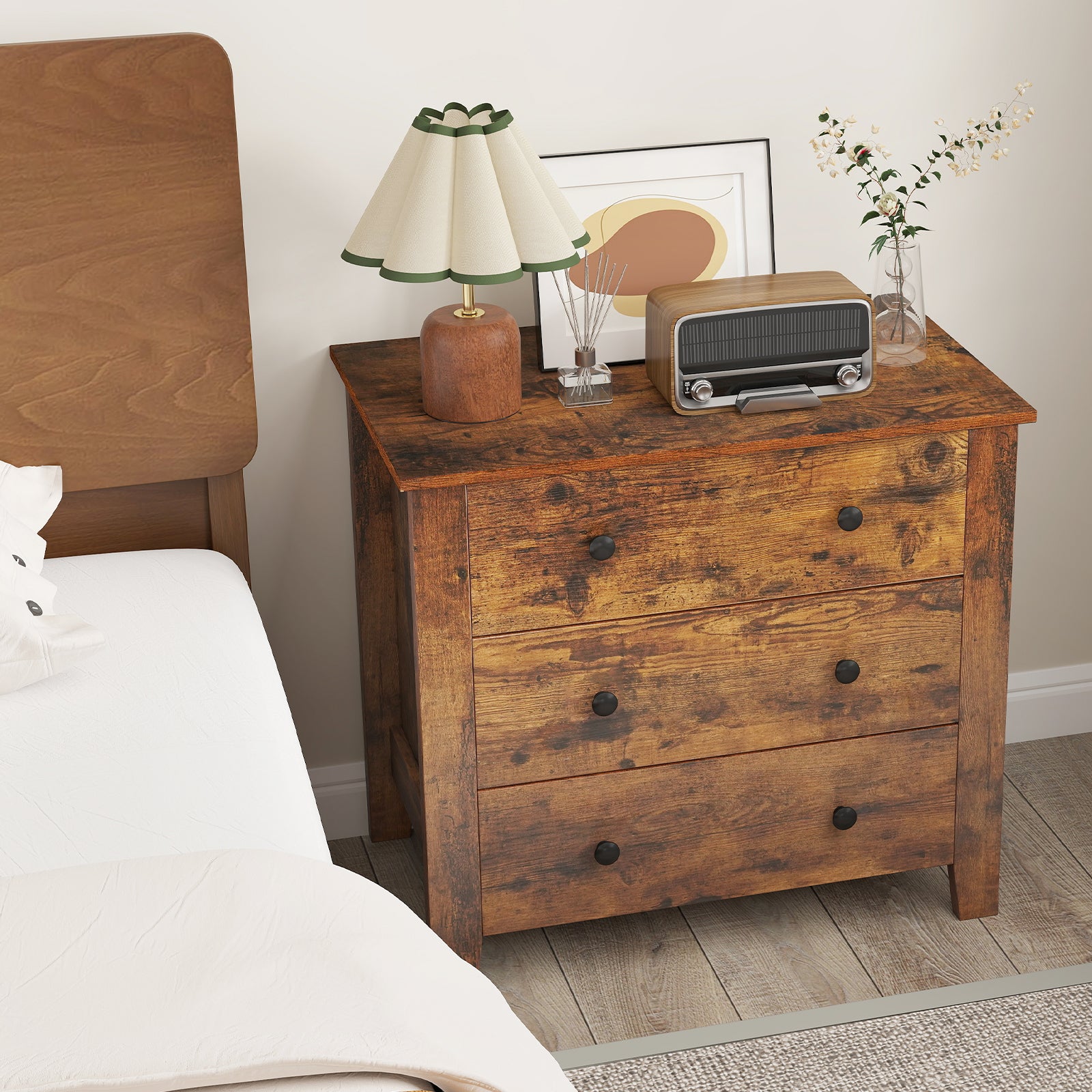 3-Drawer Dresser Wide Chest of Drawers-Coffee