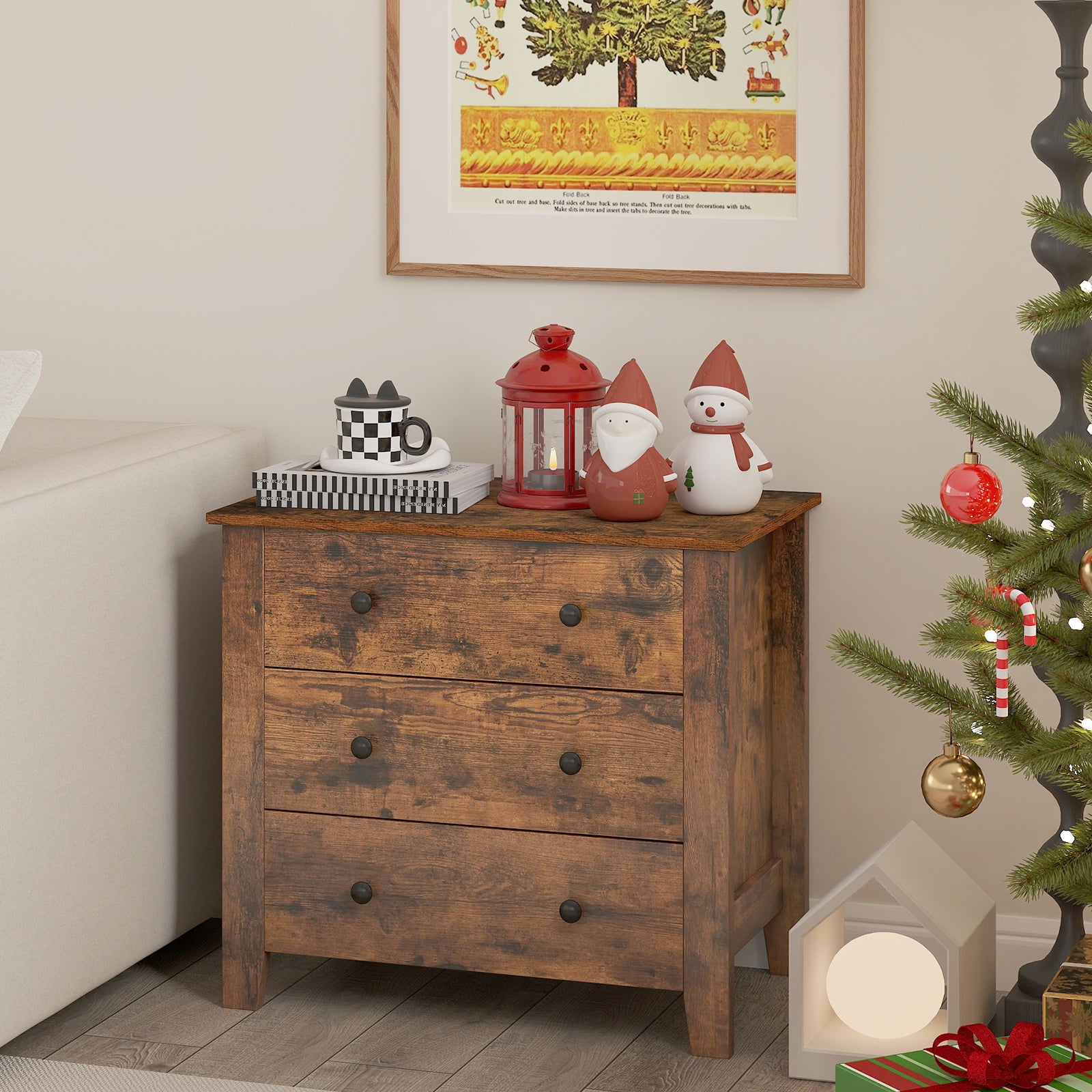 3-Drawer Dresser Wide Chest of Drawers-Coffee