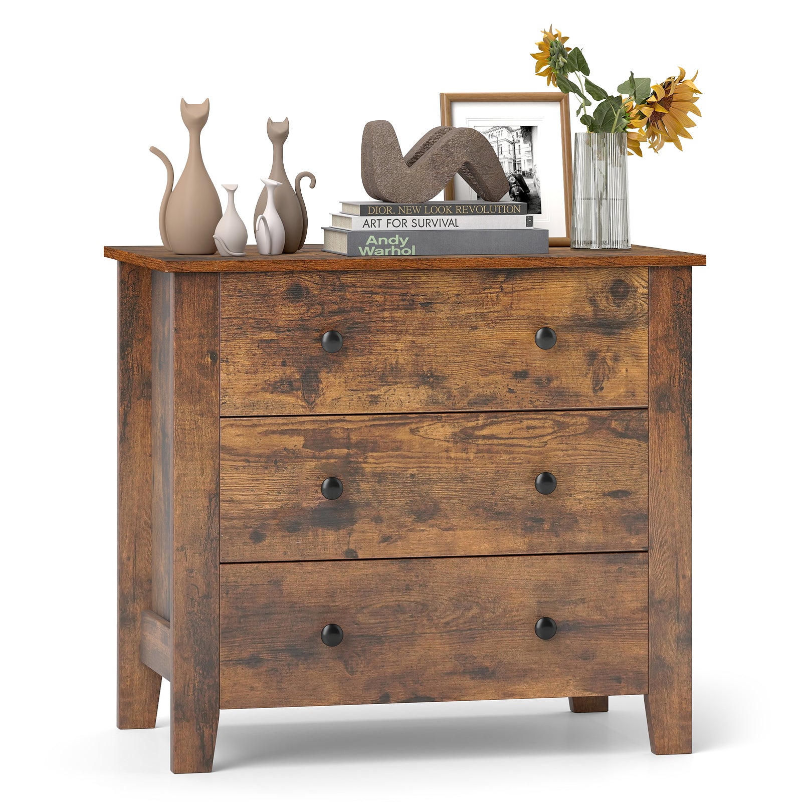 3-Drawer Dresser Wide Chest of Drawers-Coffee