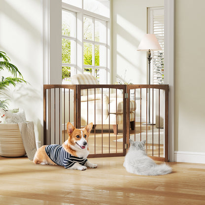 3-Panel Dog Gate 76cm Wooden Pet Fence for Small and Medium Dogs-Brown