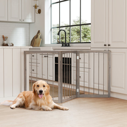 3-Panel Dog Gate 76cm Wooden Pet Fence for Small and Medium Dogs-Grey