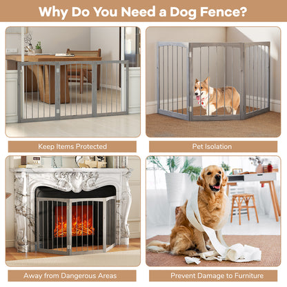 3-Panel Dog Gate 76cm Wooden Pet Fence for Small and Medium Dogs-Grey
