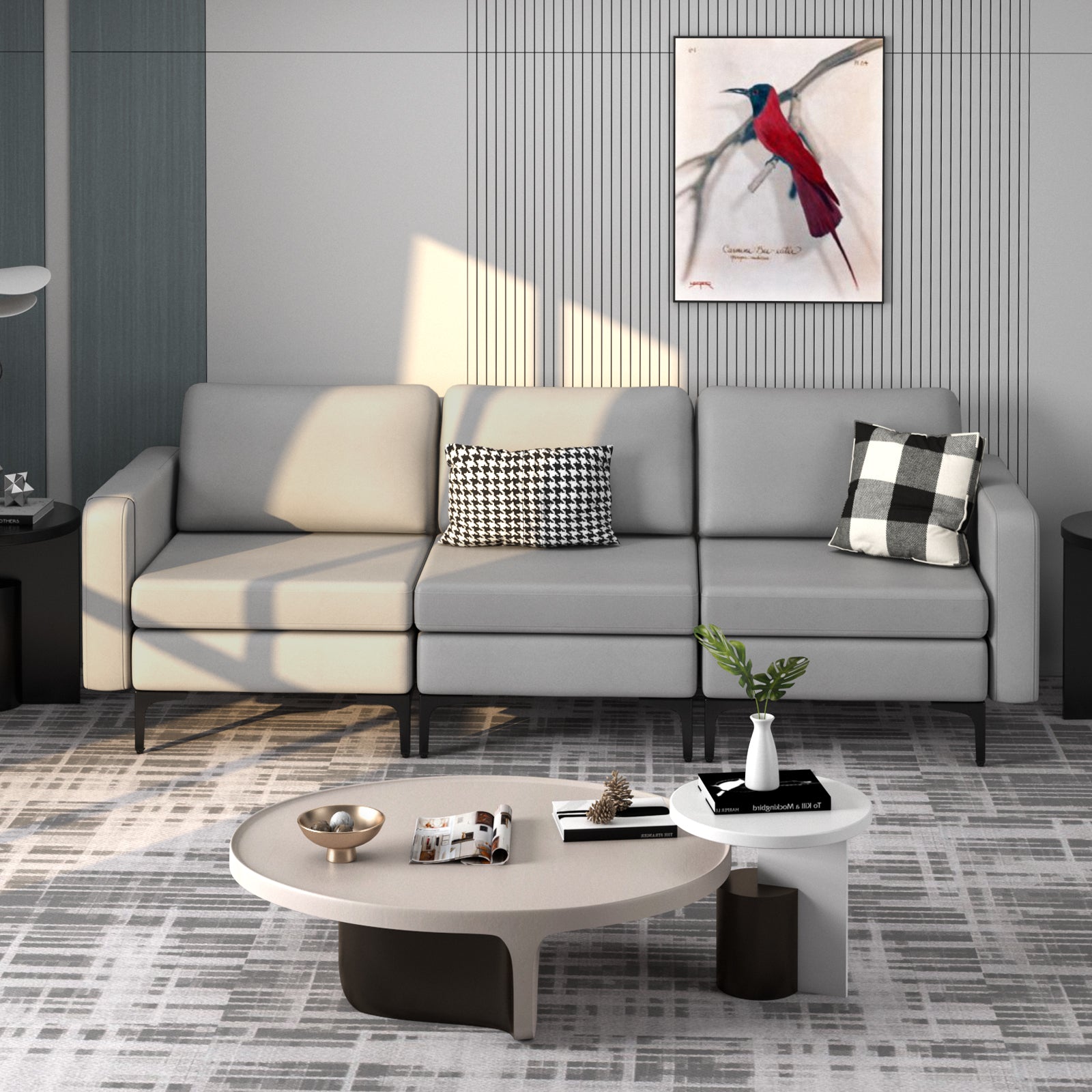 3-Seat Sofa Upholstered Modular Sofa Couch with Magazine Caddy Holder