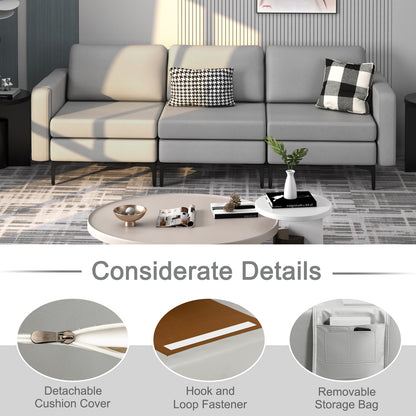 3-Seat Sofa Upholstered Modular Sofa Couch with Magazine Caddy Holder