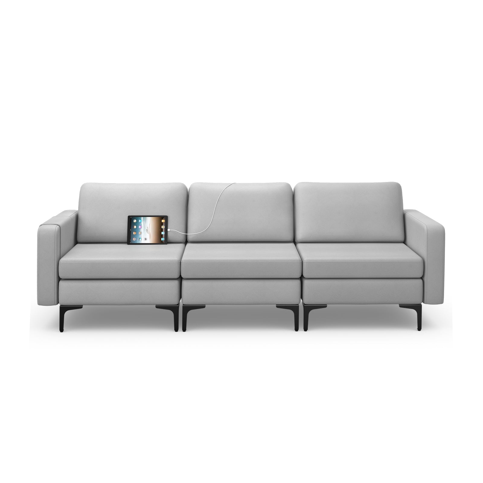 3-Seat Sofa Upholstered Modular Sofa Couch with Magazine Caddy Holder