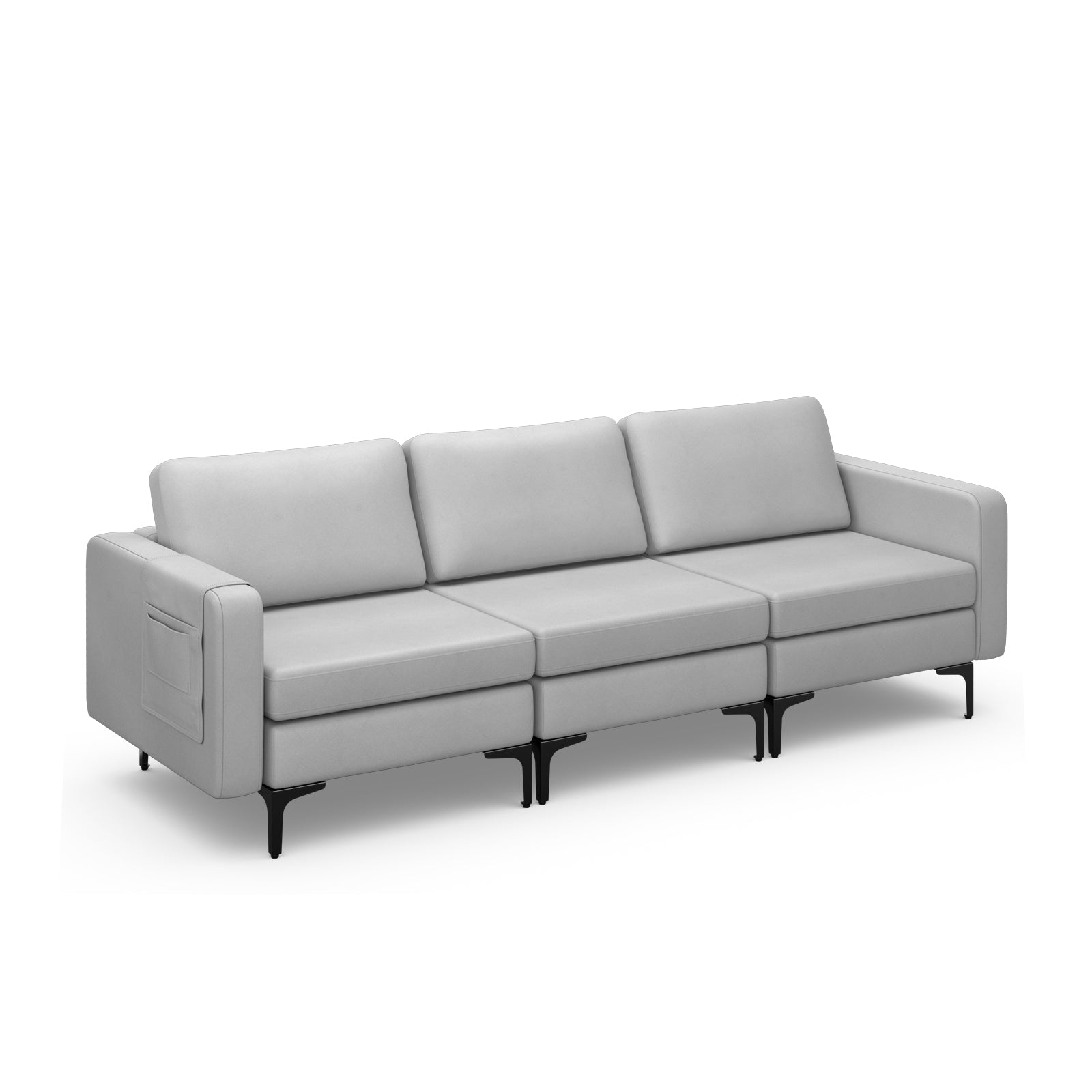3-Seat Sofa Upholstered Modular Sofa Couch with Magazine Caddy Holder