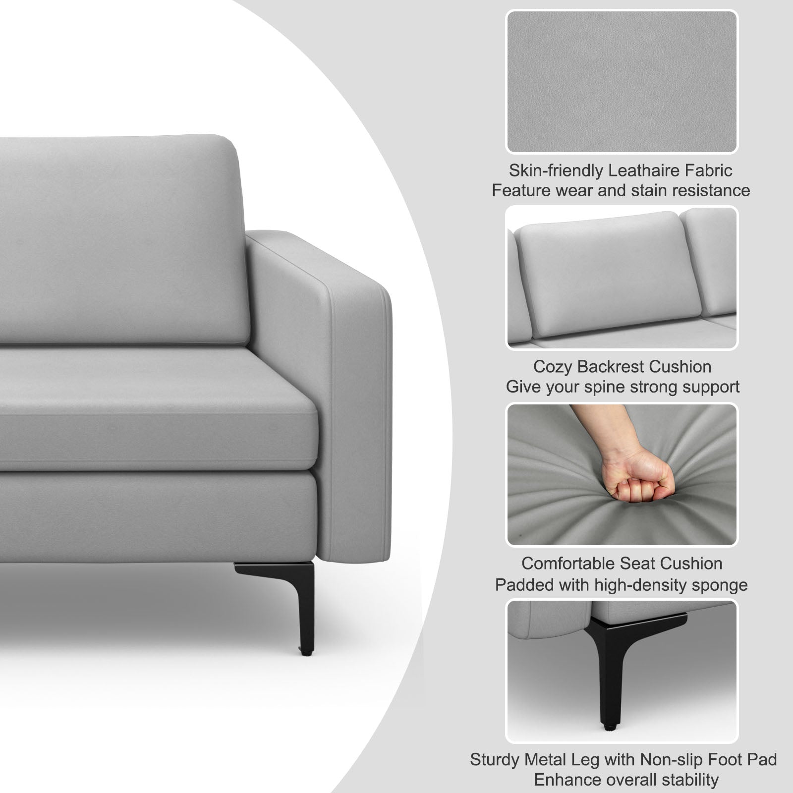 3-Seat Sofa Upholstered Modular Sofa Couch with Magazine Caddy Holder