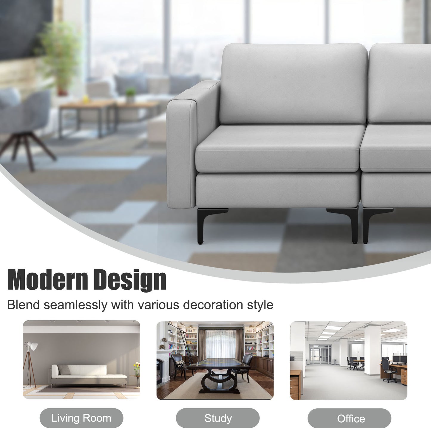 3-Seat Sofa Upholstered Modular Sofa Couch with Magazine Caddy Holder