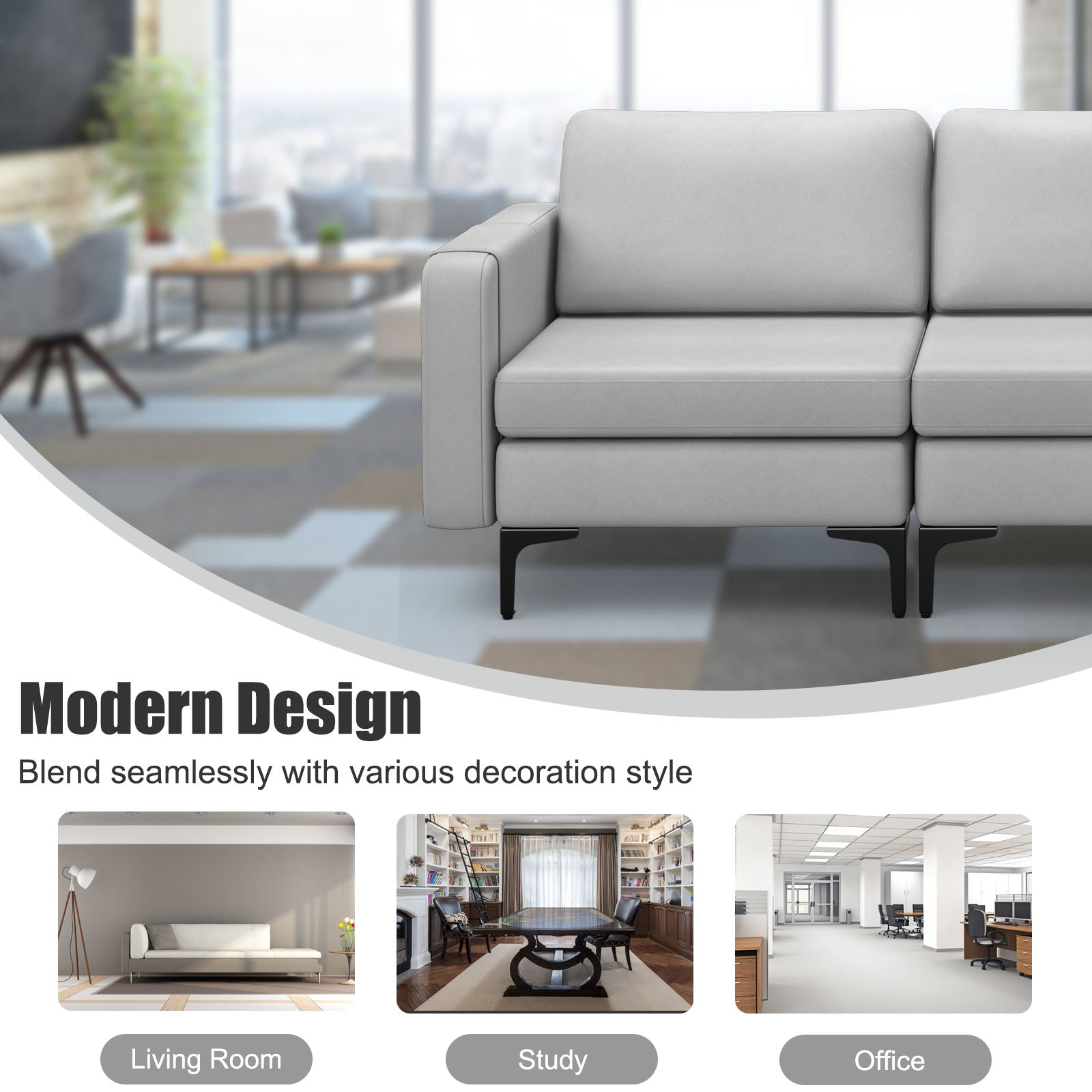 3-Seat Sofa Upholstered Modular Sofa Couch with Magazine Caddy Holder