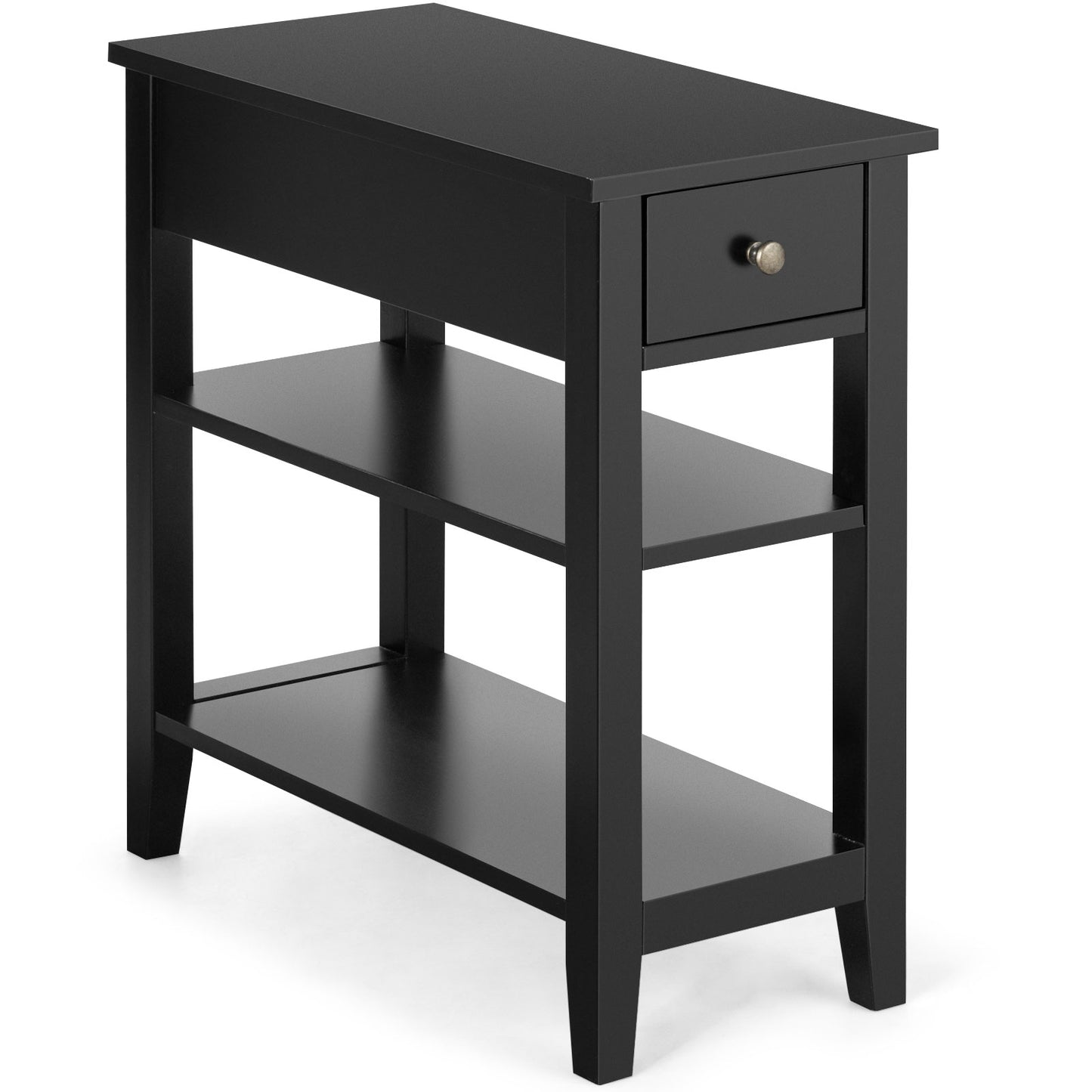 3-Tier End Table with One Drawer and Double Shelves for Bedroom Living Room-Black