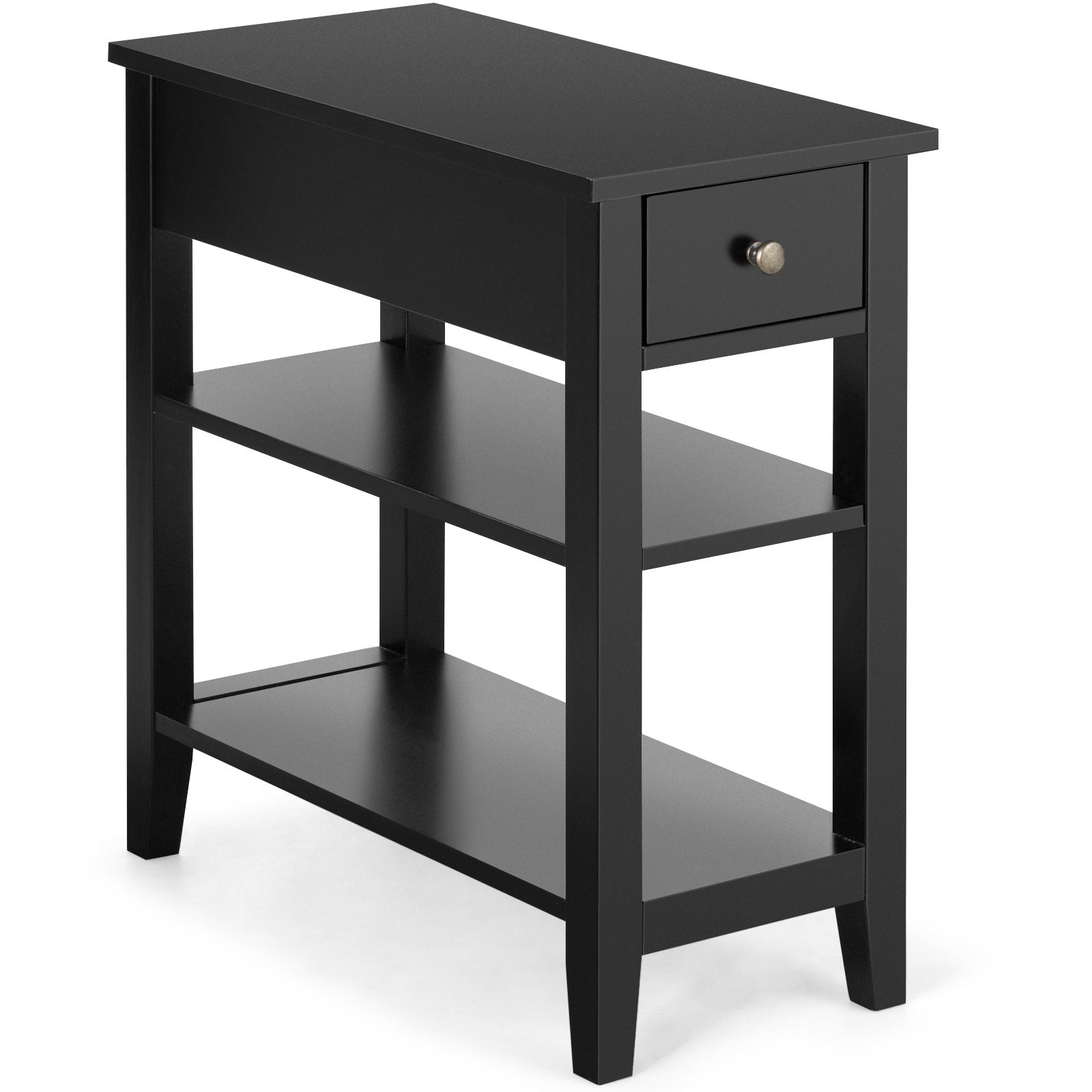 3-Tier End Table with One Drawer and Double Shelves for Bedroom Living Room-Black