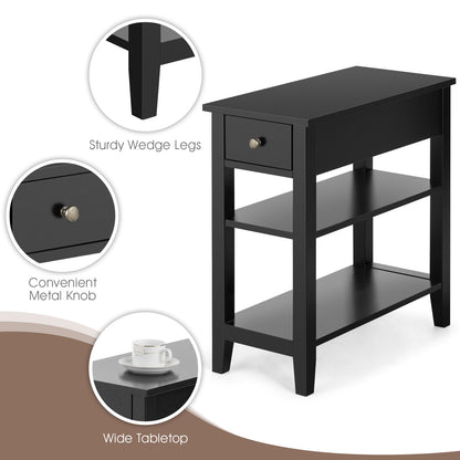 3-Tier End Table with One Drawer and Double Shelves for Bedroom Living Room-Black