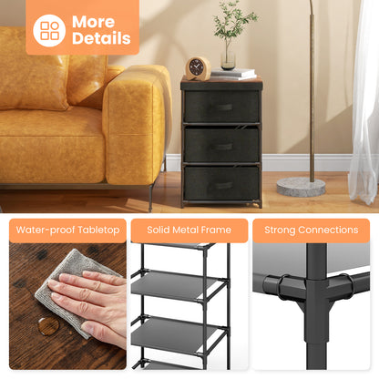 3-Tier Fabric Dresser with 3 Drawers-Black