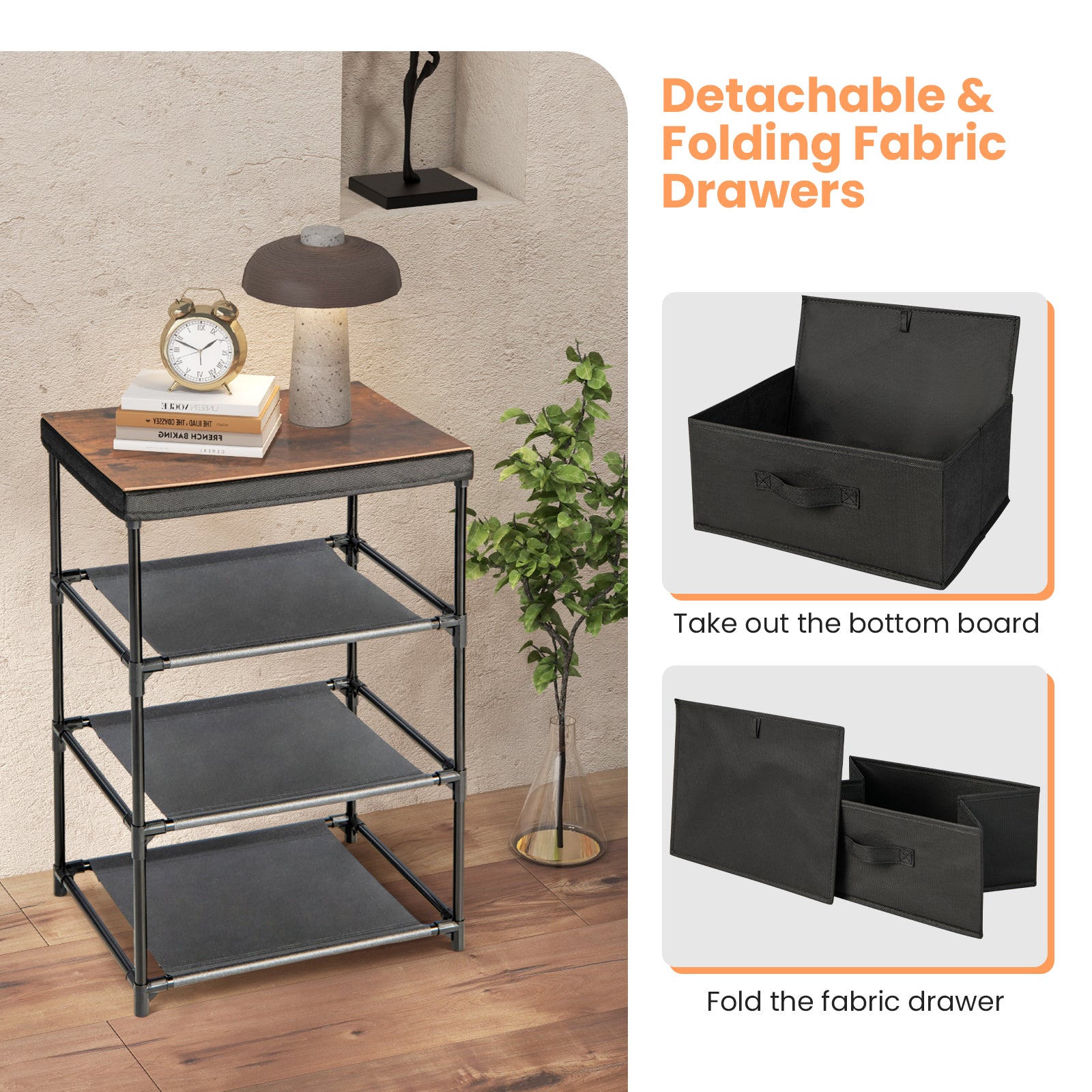 3-Tier Fabric Dresser with 3 Drawers-Black