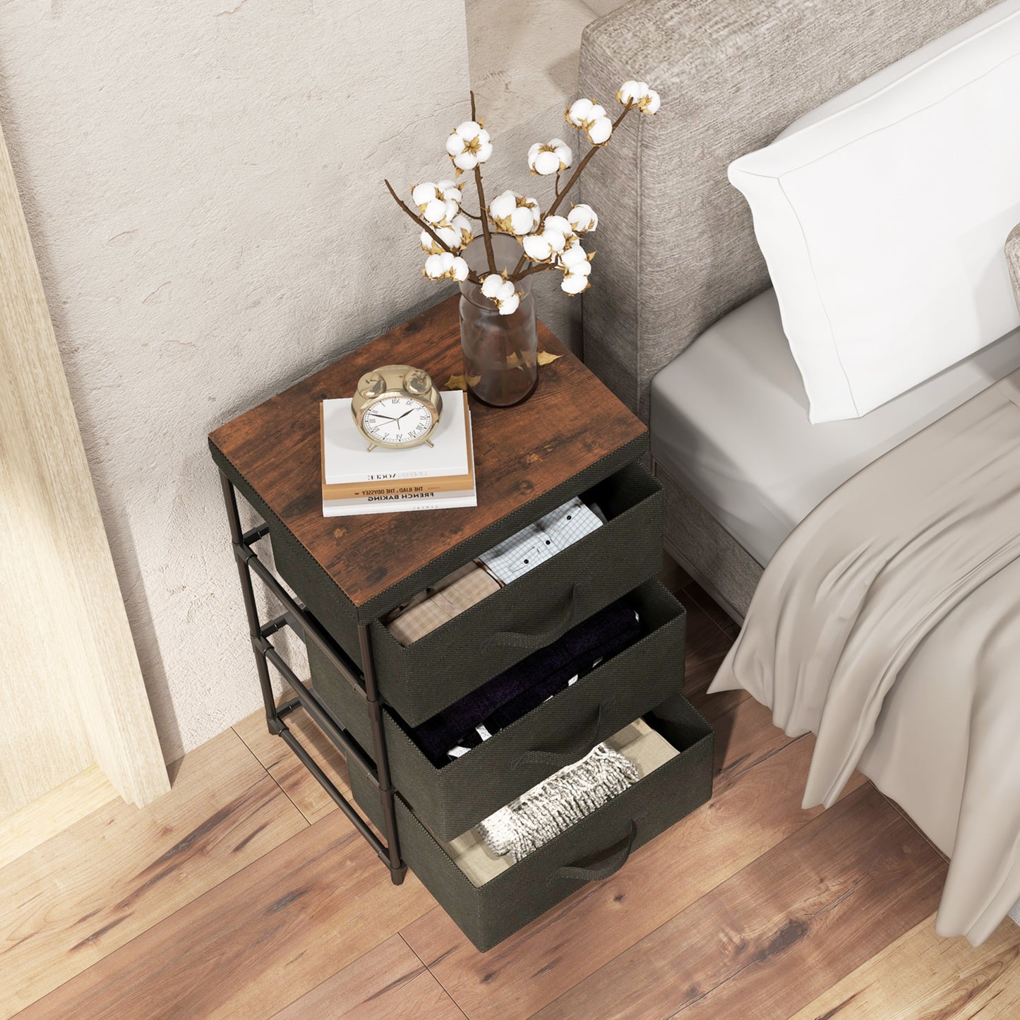 3-Tier Fabric Dresser with 3 Drawers-Black