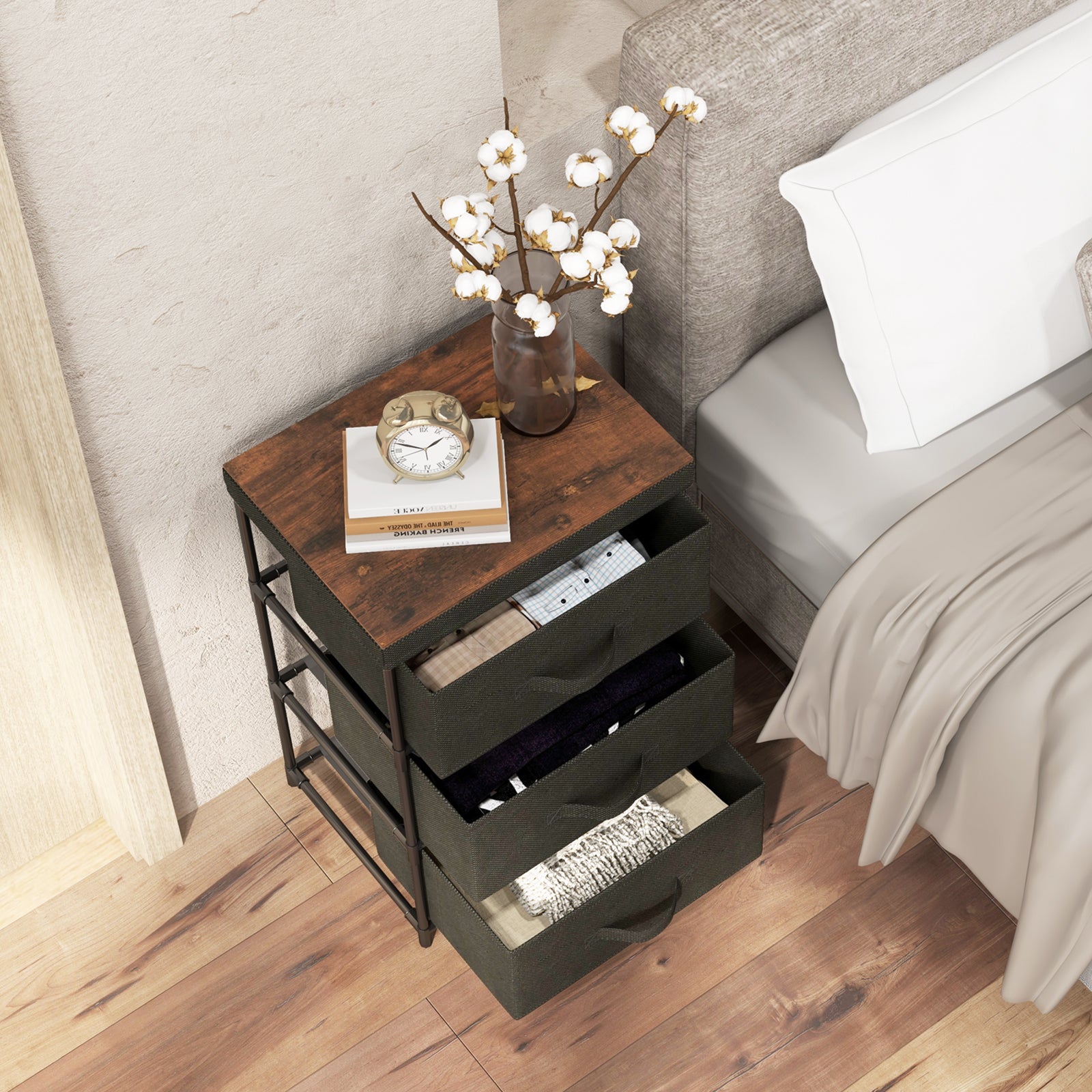 3-Tier Fabric Dresser with 3 Drawers-Black