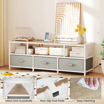 3-Tier TV Stand for TVs up to 65 Inch with Power Outlets USB Charging-Natural