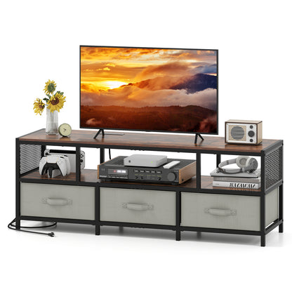 3-Tier TV Stand for TVs up to 65 Inch with Power Outlets USB Charging-Rustic Brown