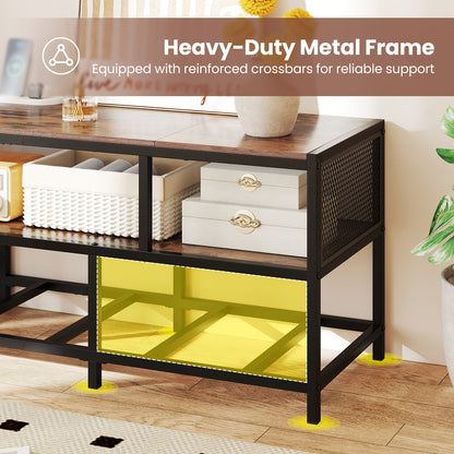 3-Tier TV Stand for TVs up to 65 Inch with Power Outlets USB Charging-Rustic Brown