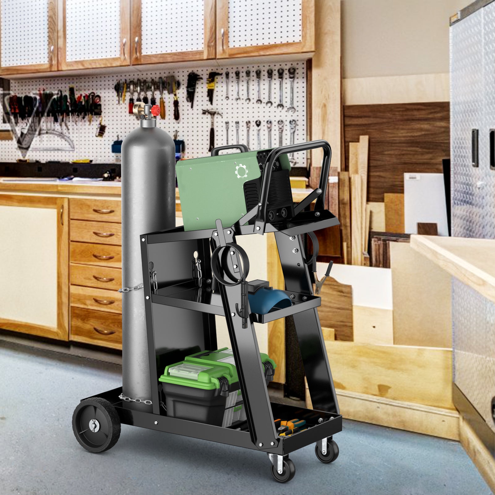 3-Tier Welding Cart Rolling Welder Cart with Tilt-Table and 4 Wheels