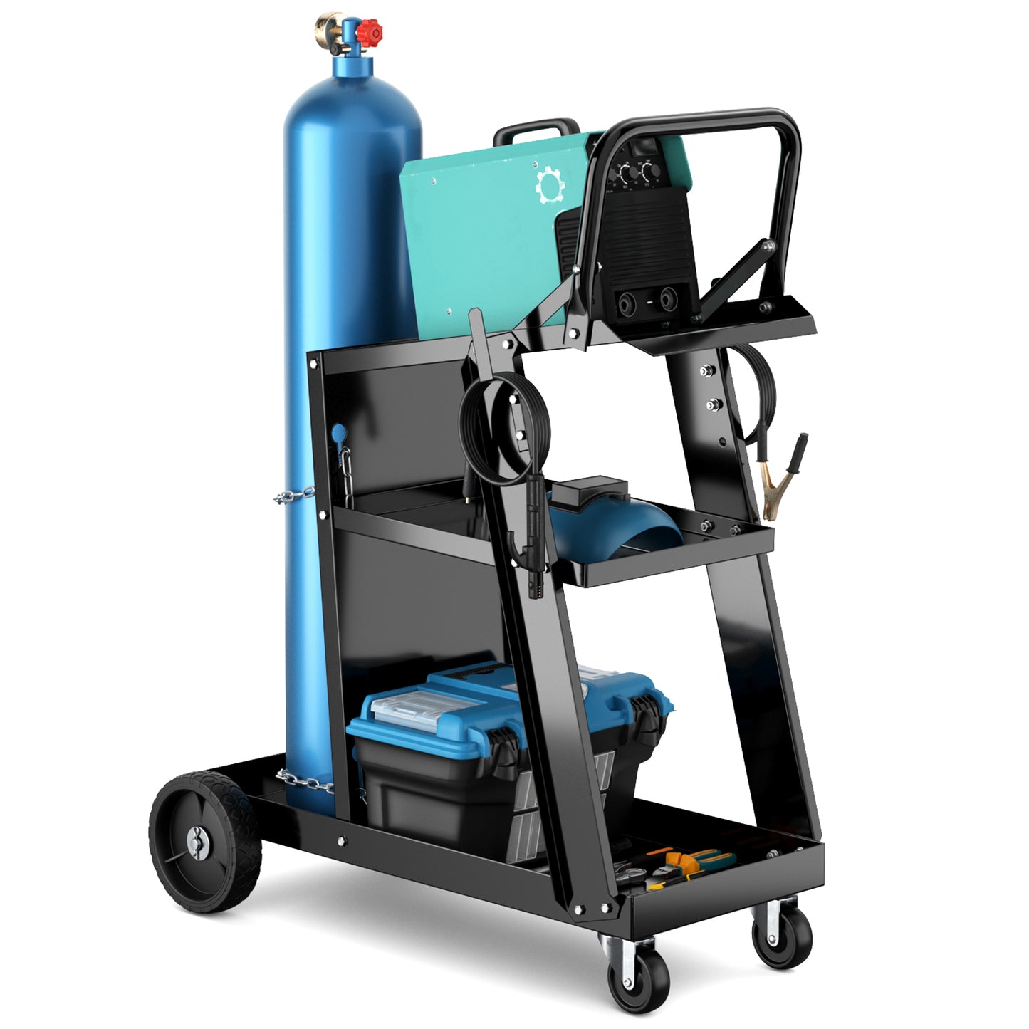 3-Tier Welding Cart Rolling Welder Cart with Tilt-Table and 4 Wheels