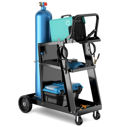 3-Tier Welding Cart Rolling Welder Cart with Tilt-Table and 4 Wheels