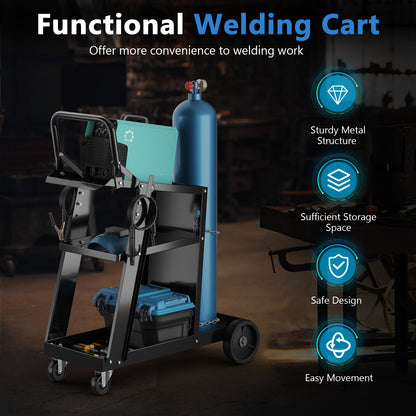 3-Tier Welding Cart Rolling Welder Cart with Tilt-Table and 4 Wheels