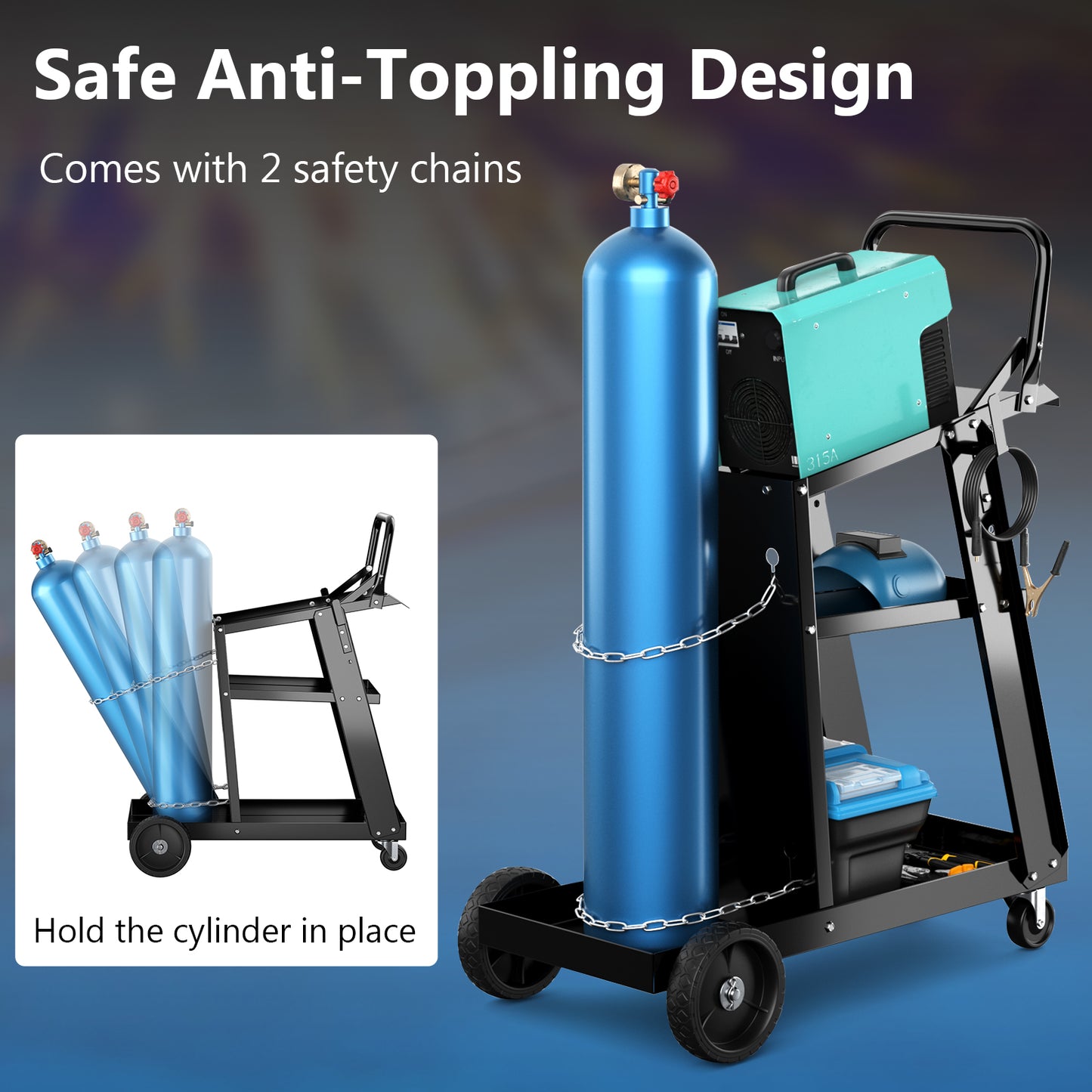 3-Tier Welding Cart Rolling Welder Cart with Tilt-Table and 4 Wheels