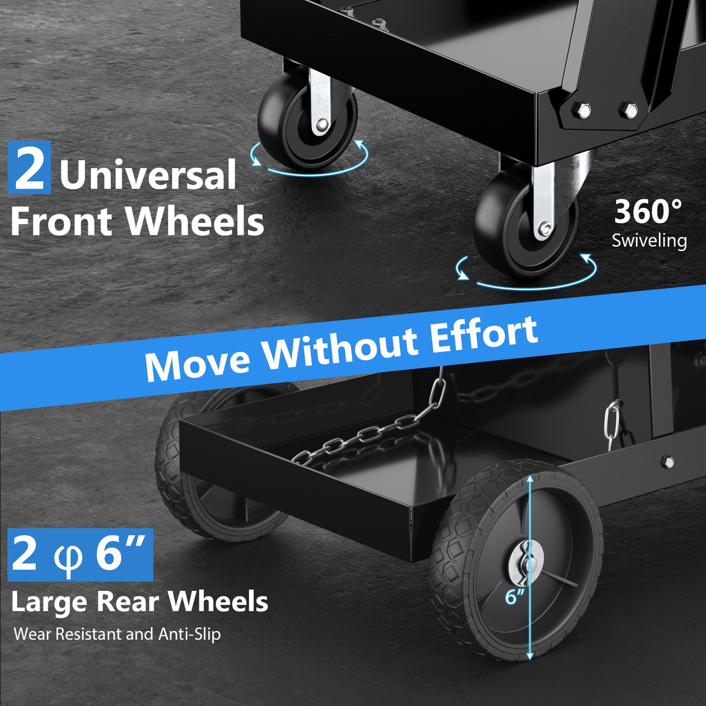3-Tier Welding Cart Rolling Welder Cart with Tilt-Table and 4 Wheels