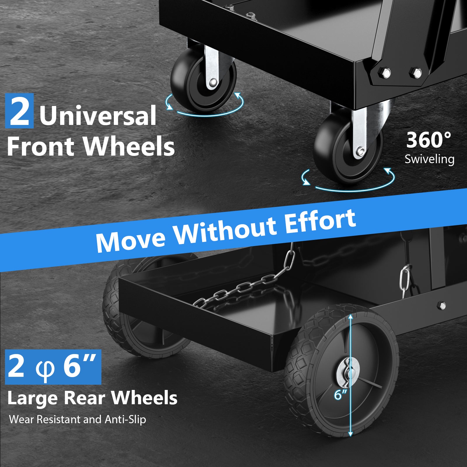 3-Tier Welding Cart Rolling Welder Cart with Tilt-Table and 4 Wheels