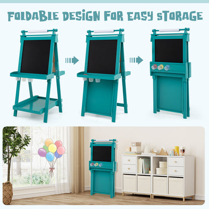 3-in-1 Foldable Double-sided Art Easel with Chalkboard and Whiteboard-Green