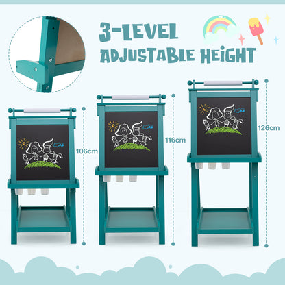 3-in-1 Foldable Double-sided Art Easel with Chalkboard and Whiteboard-Green