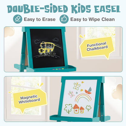 3-in-1 Foldable Double-sided Art Easel with Chalkboard and Whiteboard-Green