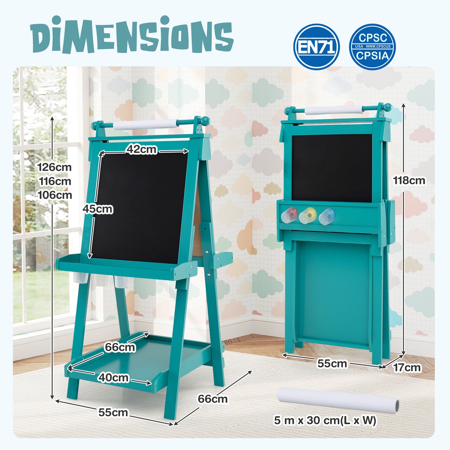 3-in-1 Foldable Double-sided Art Easel with Chalkboard and Whiteboard-Green