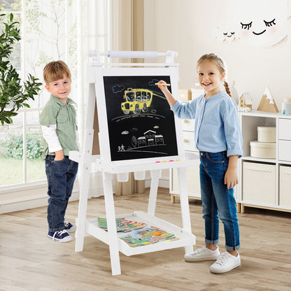3-in-1 Foldable Double-sided Art Easel with Chalkboard and Whiteboard-White