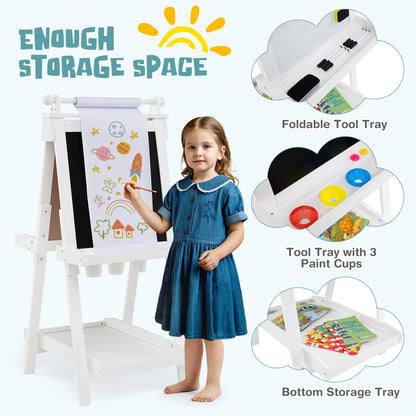 3-in-1 Foldable Double-sided Art Easel with Chalkboard and Whiteboard-White