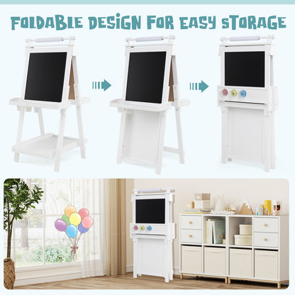 3-in-1 Foldable Double-sided Art Easel with Chalkboard and Whiteboard-White