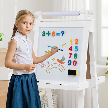 3-in-1 Foldable Double-sided Art Easel with Chalkboard and Whiteboard-White