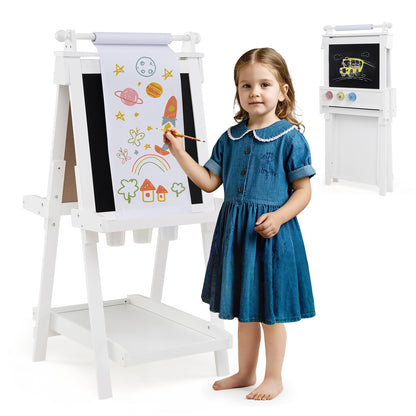 3-in-1 Foldable Double-sided Art Easel with Chalkboard and Whiteboard-White