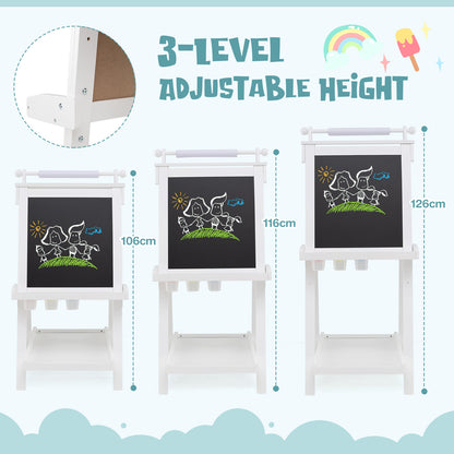 3-in-1 Foldable Double-sided Art Easel with Chalkboard and Whiteboard-White