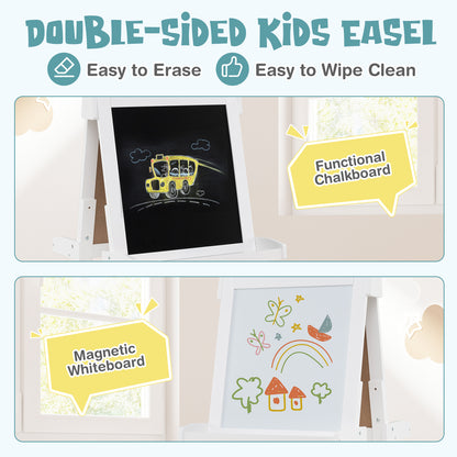 3-in-1 Foldable Double-sided Art Easel with Chalkboard and Whiteboard-White