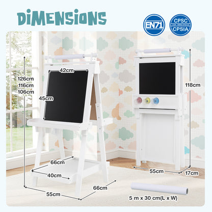 3-in-1 Foldable Double-sided Art Easel with Chalkboard and Whiteboard-White