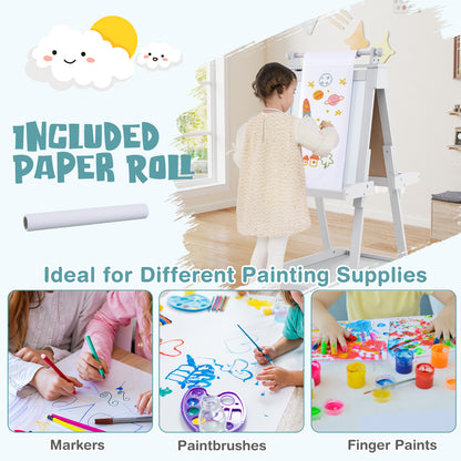 3-in-1 Foldable Double-sided Art Easel with Chalkboard and Whiteboard-Grey
