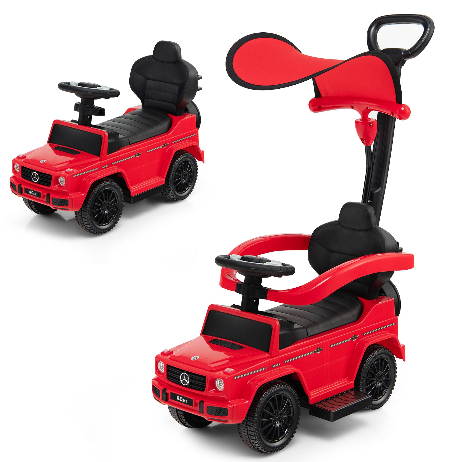 3-in-1 Licensed Mercedes Benz Ride on Push Car with Push Handle-Red