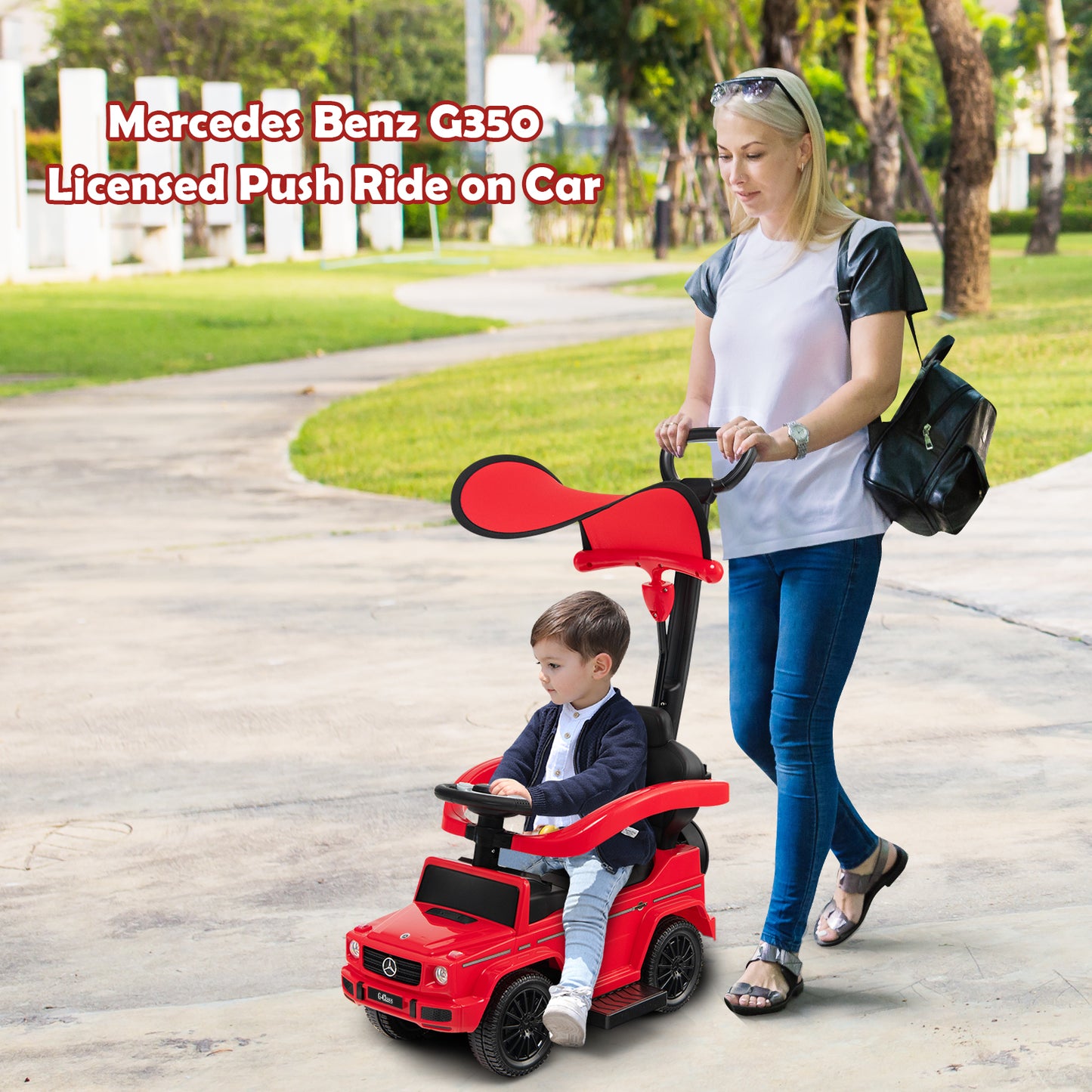 3-in-1 Licensed Mercedes Benz Ride on Push Car with Push Handle-Red