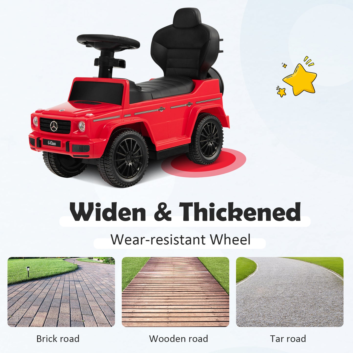 3-in-1 Licensed Mercedes Benz Ride on Push Car with Push Handle-Red
