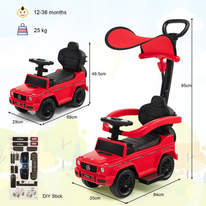 3-in-1 Licensed Mercedes Benz Ride on Push Car with Push Handle-Red